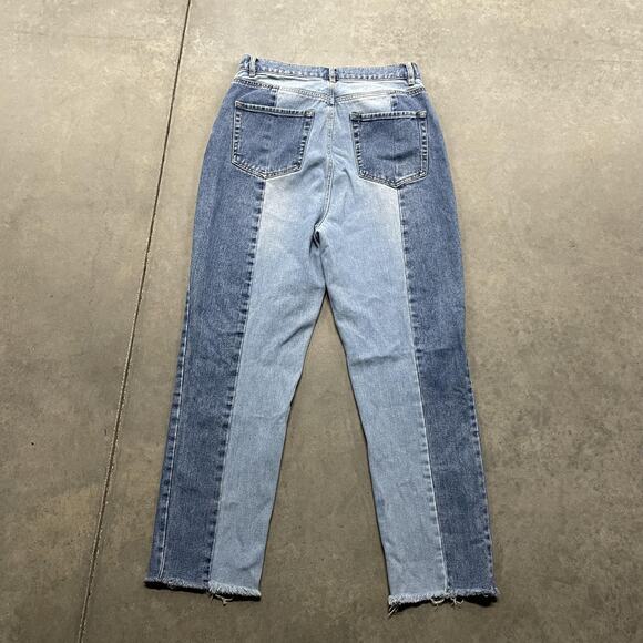 Pacsun Colorblock Patchwork Jeans Womens 29 Blue High Rise Straight Raw Hem - Picture 6 of 6